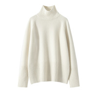 秋冬新款五针插肩袖山羊绒衫女高领长螺纹针织打底衫宽松厚款毛衣