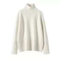 秋冬新款五针插肩袖山羊绒衫女高领长螺纹针织打底衫宽松厚款毛衣