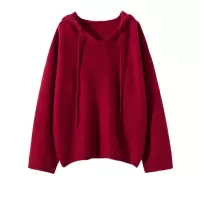 秋冬新款五针连帽拼色山羊绒衫女针织帽衫宽松休闲显瘦套头毛衣