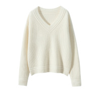 秋冬新款纯色山羊绒衫女针织打底衫宽松显瘦厚款V领毛衣长袖套头