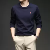 250克长绒棉圆领男士长袖T恤秋季新款时尚休闲刺绣打底卫衣男