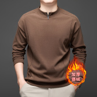 冬季新款德绒卫衣男圆领套头拉链纯色休闲加厚保暖男士打底衫