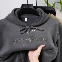 加绒连帽卫衣男双面奥粒绒秋冬季新款潮牌青年加绒保暖男士打底衫