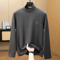 半高领德绒打底衫男秋冬新款男士长袖羊毛桑蚕丝烧花卫衣男