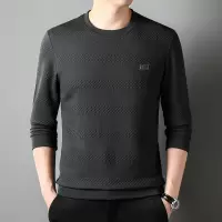 卫衣男秋季新款可机洗亲肤柔软圆领套头提花纯色长袖打底男士T恤