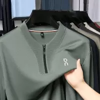 小v领男士T恤春秋季新款休闲时尚半拉链透气长袖卫衣男