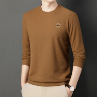 春秋季新款男士华夫格卫衣圆领纯色宽松休闲打底长袖T恤男装