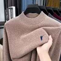 全羊毛半高领毛衣男秋冬季新款时尚刺绣加厚保暖男士羊毛衫