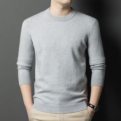 加厚100%纯羊毛可机洗毛衣男秋冬季新款圆领打底保暖男士羊毛衫