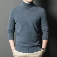 濮院羊毛衫全羊毛可翻高领毛衣厚款435g秋冬季纯色套头保暖毛衣男