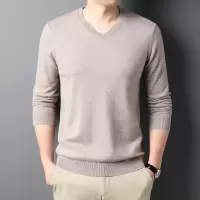 男装秋冬季310g男士羊毛衫鸡心V领套头纯色打底毛衣男