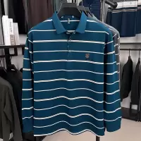 加厚条纹翻领长袖T恤男秋季新款中年休闲日常男士打底衫