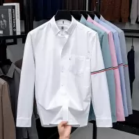 水洗牛津纺100%纯棉衬衫男秋季新款时尚翻领长袖休闲男士衬衣