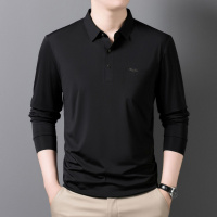 长袖T恤男士中老年爸爸装秋季新款真口袋翻领透气休闲Polo衫男