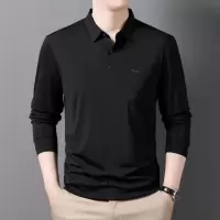 长袖T恤男士中老年爸爸装秋季新款真口袋翻领透气休闲Polo衫男