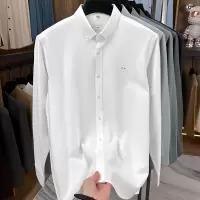 100%棉磨毛长袖衬衫男秋季新款商务翻领纯色刺绣男士衬衫