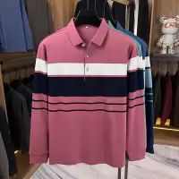 100%棉色织长袖男士POLO衫秋季新款休闲透气日常T恤男