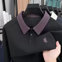 纯色刺绣翻领长袖polo衫男秋季新款商务休闲男士打底衫