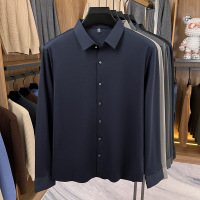 羊毛莫代尔无痕长袖衬衫男秋季新款商务翻领纯色男士衬衣
