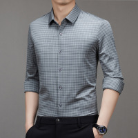 中青年暗格纹长袖衬衫男春秋季新款休闲男装气质上衣