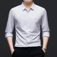 斜条纹印花无痕衬衫男士秋季新款男士中年长袖衬衣商务休闲