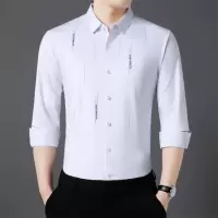 新款男士长袖衬衫春秋季中年商务休闲印花免烫衬衣男装
