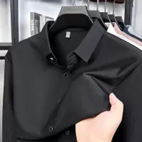 春秋季衬衫男士无痕提花长袖轻奢翻领免烫新款休闲中年爸爸衬衣