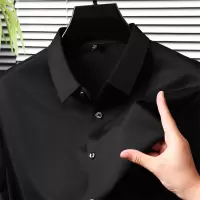 春秋新款无痕男士翻领长袖衬衫高品质商务时尚休闲衬衣
