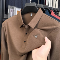 春秋新款男士长袖T恤时尚潮流简约百搭中年纯色POLO衫