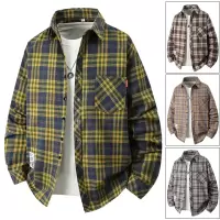 格子衬衫秋新款宽松潮流潮流个性彩标设计时尚休闲男款