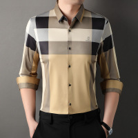 男士衬衫长袖翻领秋季新款条纹中年无痕弹力时尚休闲上衣