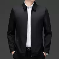 秋季新款男士休闲商务翻领百搭纯色夹克爸爸装时尚通勤