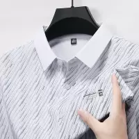 秋季条纹长袖衬衫男士新款免烫衬衣开衫休闲时尚男装
