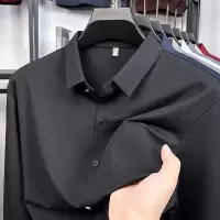 秋季衬衫男士无痕提花长袖轻奢翻领免烫新款休闲中年爸爸衬衣