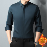 衬衫男士长袖秋冬新款中青年男式时尚休闲加绒纯色衬衣