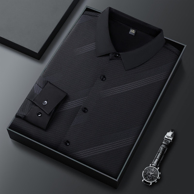 衬衫男长袖春秋季新款商务休闲免烫中年爸爸衬衣男士寸衣