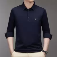 新款T恤男士翻领纯色春秋季薄款中年休闲男装打底衫体恤百搭上衣