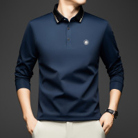新款商务男士长袖polo打底衫宽松T恤秋季纯色爸爸装翻领