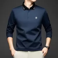 新款商务男士长袖polo打底衫宽松T恤秋季纯色爸爸装翻领