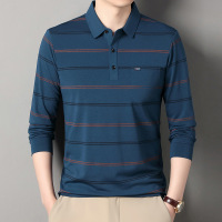 春秋季新款男士polo衫男翻领长袖休闲商务爸爸条纹T恤