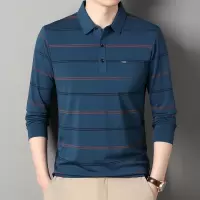 春秋季新款男士polo衫男翻领长袖休闲商务爸爸条纹T恤