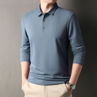 春秋季男士新款翻领纯色长袖T恤中年爸爸装polo衫