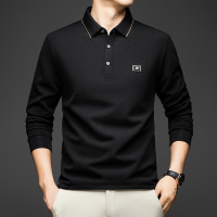 男士翻领新款长袖T恤春秋季纯色宽松休闲潮流中青年男装打底衫