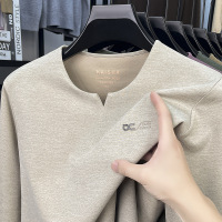 男士长袖T恤秋季新款v字领百搭体恤休闲百搭中年上衣