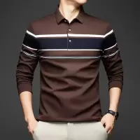 男士长袖T恤秋新款条纹翻领Polo衫商务休闲宽松爸爸男装潮