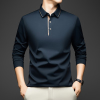 秋季男士长袖POLO领纯色中年爸爸装翻领T恤新款韩版宽松上衣