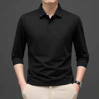 纯色薄款男士长袖Polo衫 秋季中年商务休闲宽松百搭T恤衫