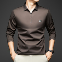 长袖T恤男春秋季新款韩版休闲翻领中青年潮流纯色上衣