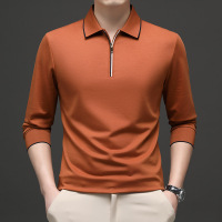 长袖薄款男士Polo衫 秋季中青年商务休闲纯色宽松T恤上衣