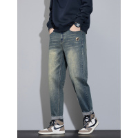 刺绣标设计微锥直筒休闲裤男款秋冬新款宽松哈伦港风潮流牛仔裤男